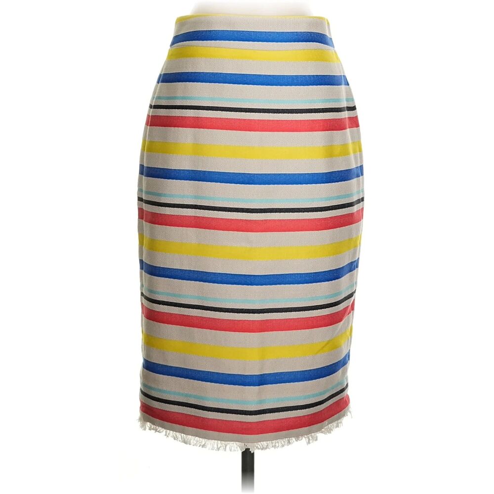 J Crew Jacquard Preppy Cotton Colorful Striped Pencil Midi Skirt